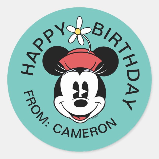 Classic Minnie | Flower Face | Happy Birthday Classic Round Sticker (Front)