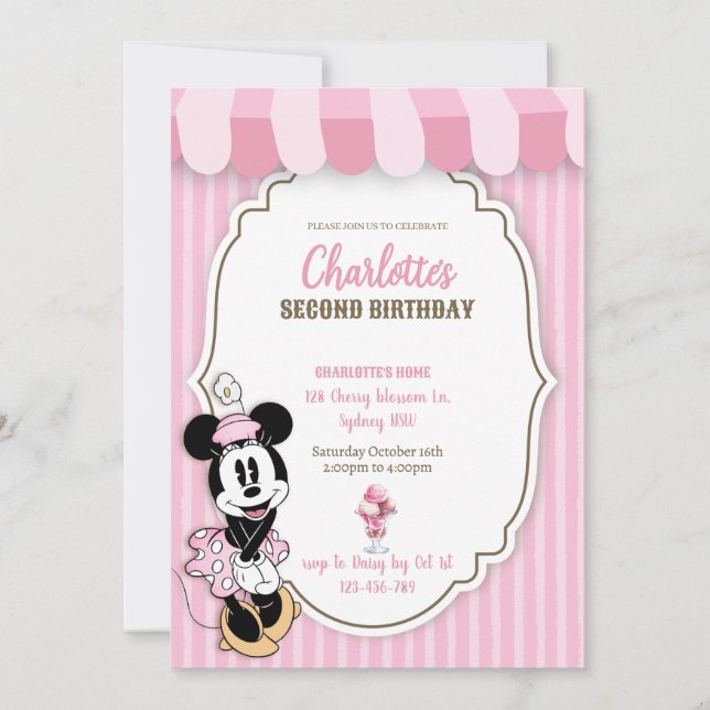 Classic Minnie ice cream shop invitation  (Front)