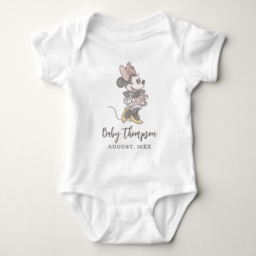Classic Minnie Mouse  Baby Announcement with Date Baby Bodysuit