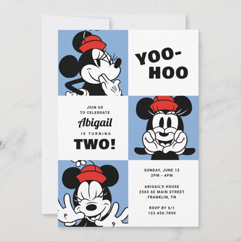 Classic Minnie Mouse Colorblock Girls Birthday                    Invitation