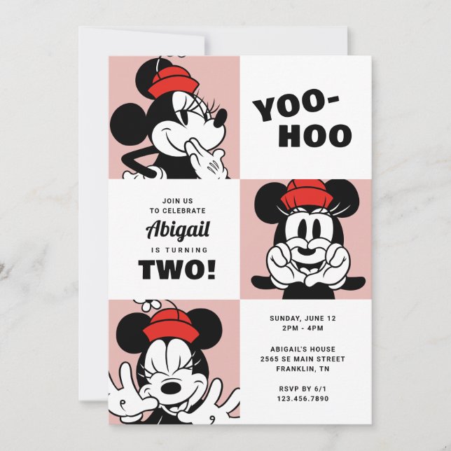Classic Minnie Mouse Colorblock Girls Birthday Invitation (Front)