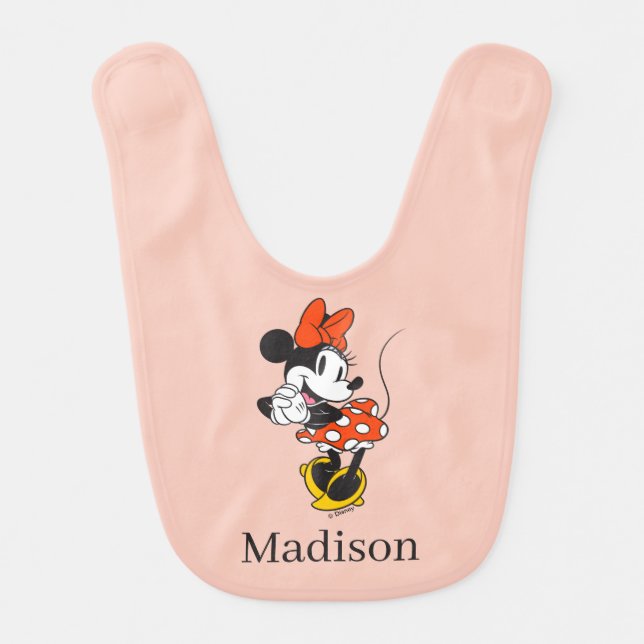 Classic Minnie Mouse Hands Clasped Pose Baby Bib (Front)