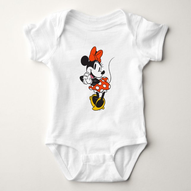 Classic Minnie Mouse Hands Clasped Pose Baby Bodysuit (Front)