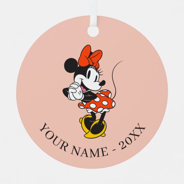 Classic Minnie Mouse Hands Clasped Pose Metal Ornament (Front)