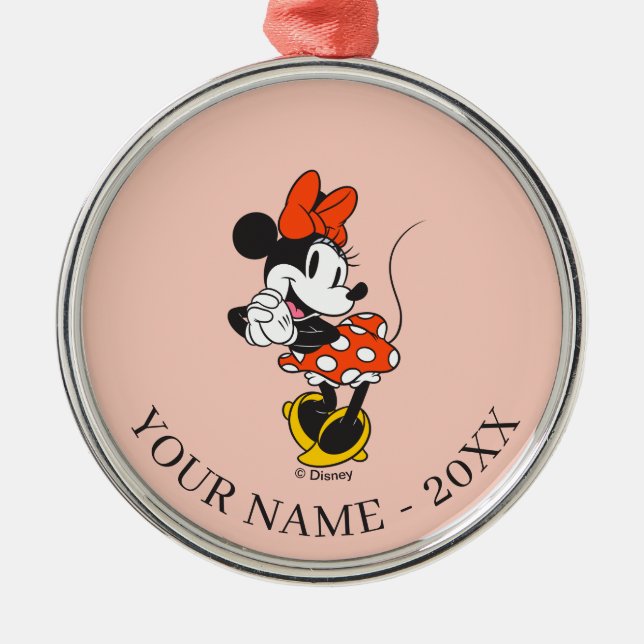 Classic Minnie Mouse Hands Clasped Pose Metal Ornament (Front)