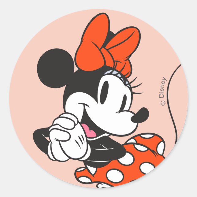 Classic Minnie Mouse Hands Clasped Pose Round Sticker (Front)