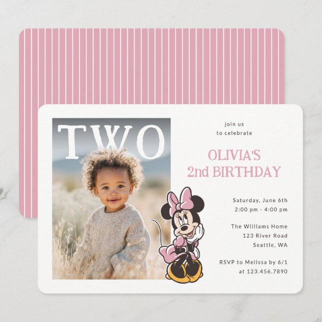 Classic Minnie Mouse PhotoPop Birthday Invitation (Front/Back)