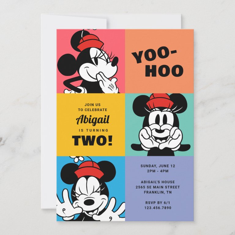 Classic Minnie Mouse Rainbow Girls Birthday                    Invitation