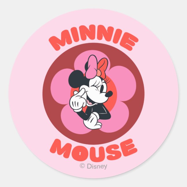 Classic Minnie Mouse Retro Badge Round Sticker (Front)