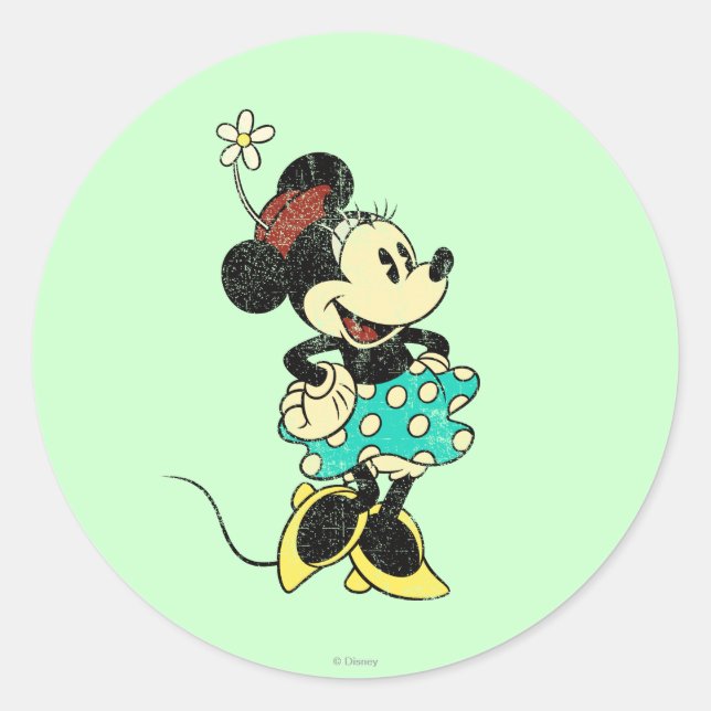 Classic Minnie Mouse Vintage Distressed Round Sticker (Front)