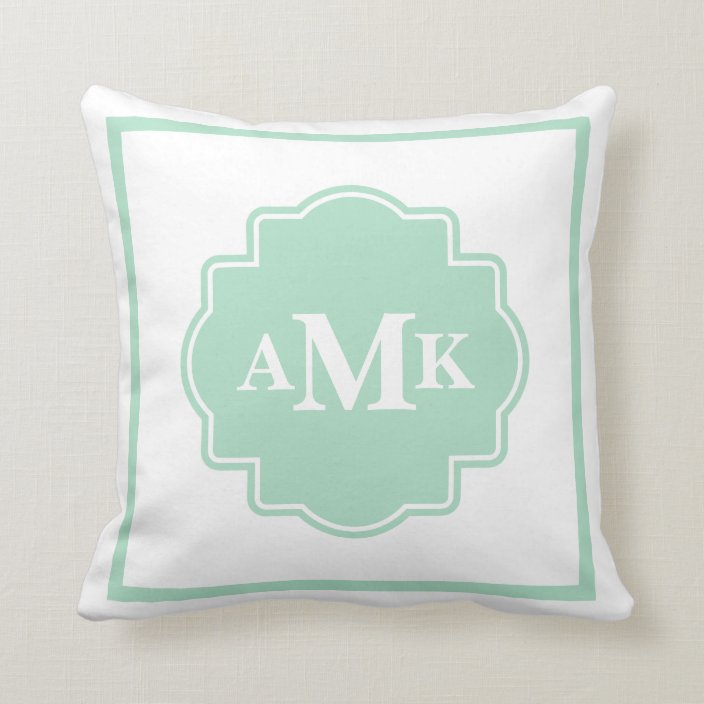 Classic Mint Green and White Monogram Pillow