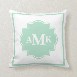 Classic Mint Green and White Monogram Pillow