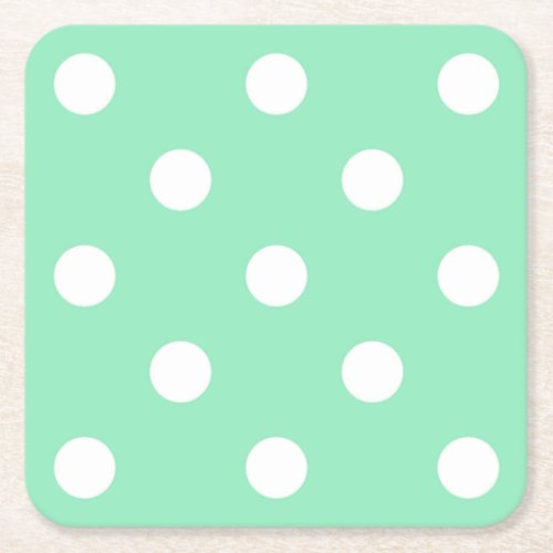 Classic Mint Green White Dots Elegant Template Square Paper Coaster
