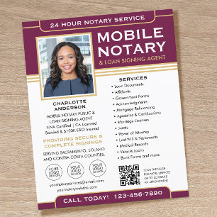 Classic Mobile Notary Flyer QR Code Plum Gold