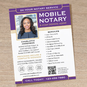 Classic Mobile Notary Flyer QR Code Purple Gold