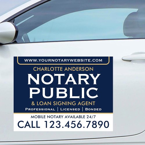 Classic Mobile Notary Public Gold Dark Blue Navy Car Magnet