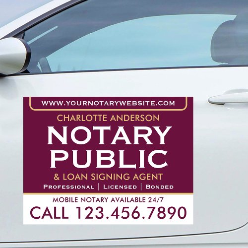 Classic Mobile Notary Public Gold Dark Pink Car Magnet