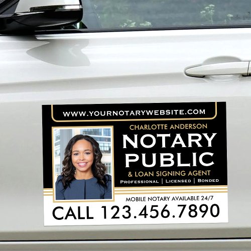 Classic Mobile Notary Public Photo Gold Black Car Magnet