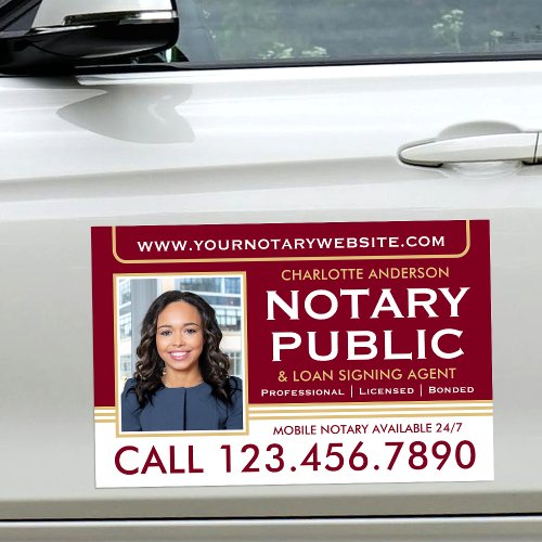 Classic Mobile Notary Public Photo Gold Burgundy Car Magnet