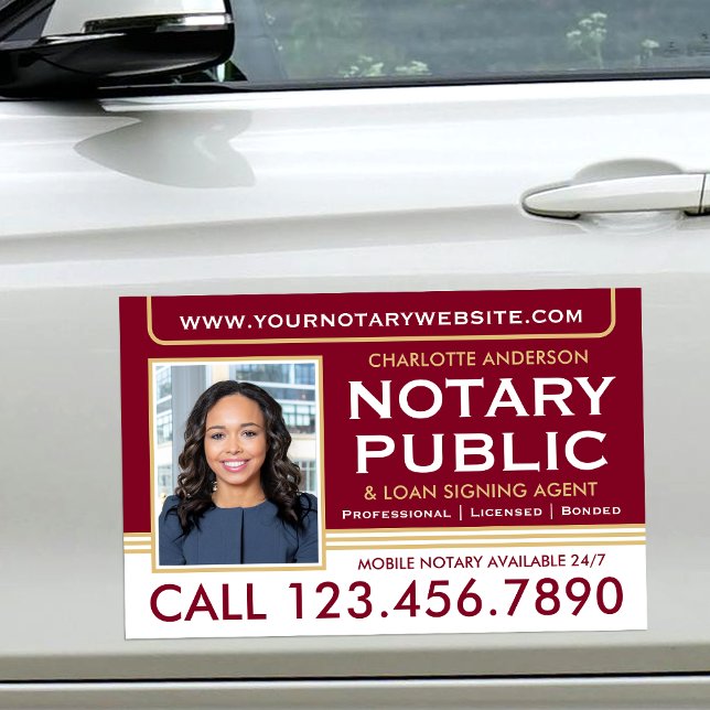 Classic Mobile Notary Public Photo Gold Burgundy Car Magnet (Creator Uploaded)