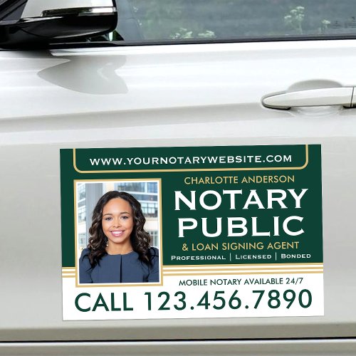 Classic Mobile Notary Public Photo Gold Dark Green Car Magnet