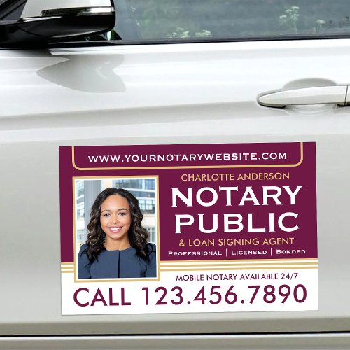 Classic Mobile Notary Public Photo Gold Dark Pink Car Magnet