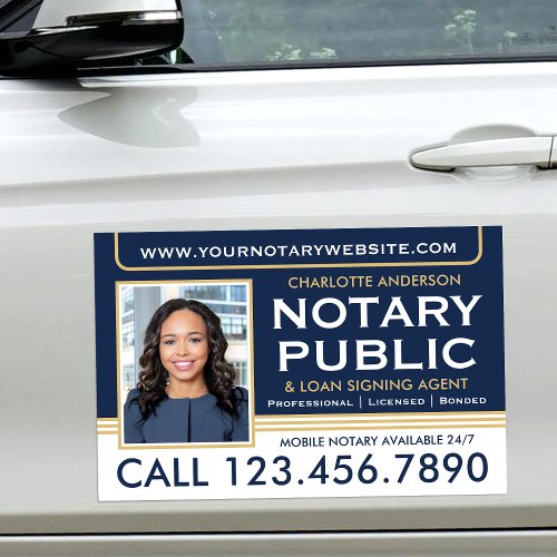 Classic Mobile Notary Public Photo Gold Navy Blue Car Magnet