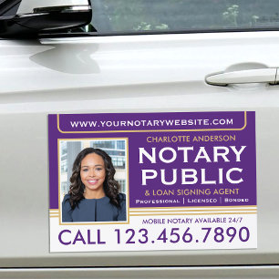 Classic Mobile Notary Public Photo Gold Purple Car Magnet