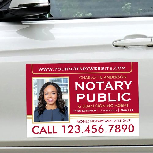 Classic Mobile Notary Public Photo Gold Red Car Magnet