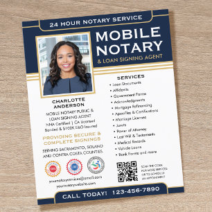 Classic Mobile Notary Public QR Code Navy Blue Flyer