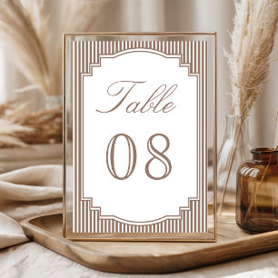 Classic Mocha Brown Striped Wedding Table Number