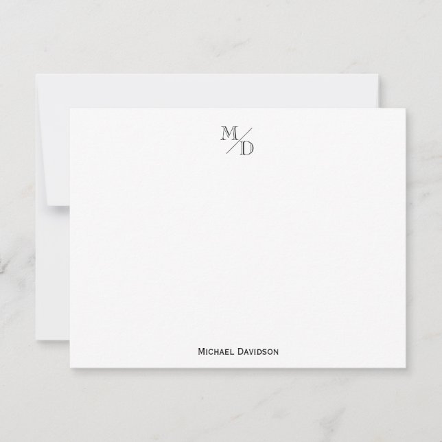 Classic Modern 2 Monogram Initial Diagonal Line Note Card (Front)