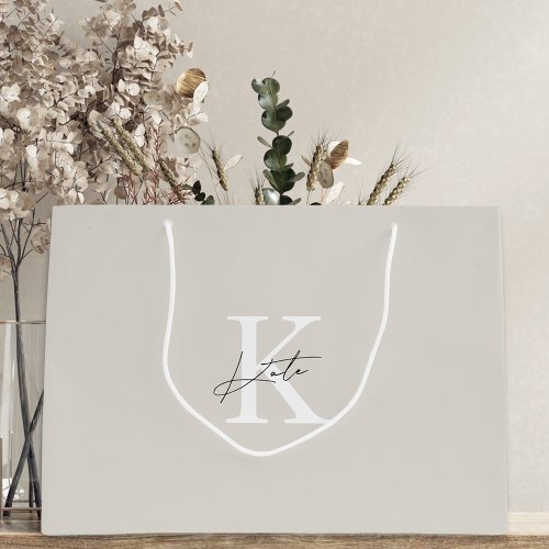 Classic Modern Beige Monogram Name Wedding Large Gift Bag