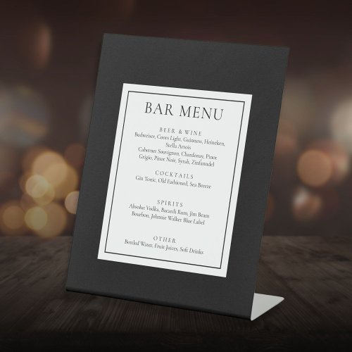 Classic Modern Black And White Bar Menu Pedestal Sign