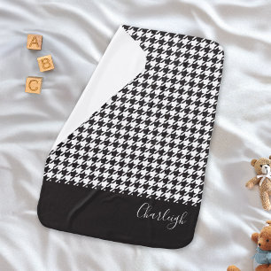 Classic Modern Black and White Houndstooth Baby Blanket