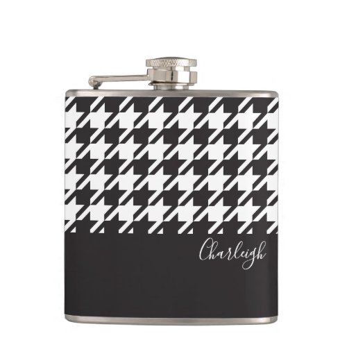 Classic Modern Black and White Houndstooth Flask