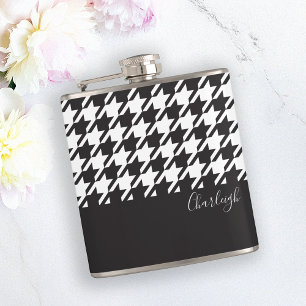 Classic Modern Black and White Houndstooth Flask