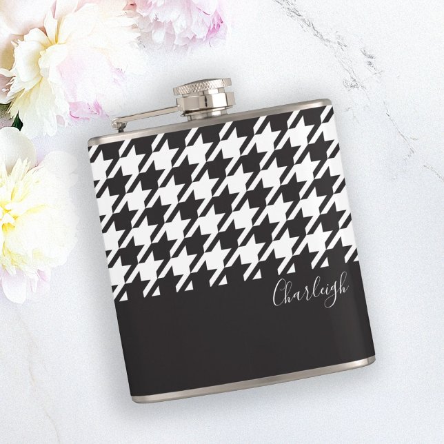 Classic Modern Black and White Houndstooth Flask (Creator Uploaded)