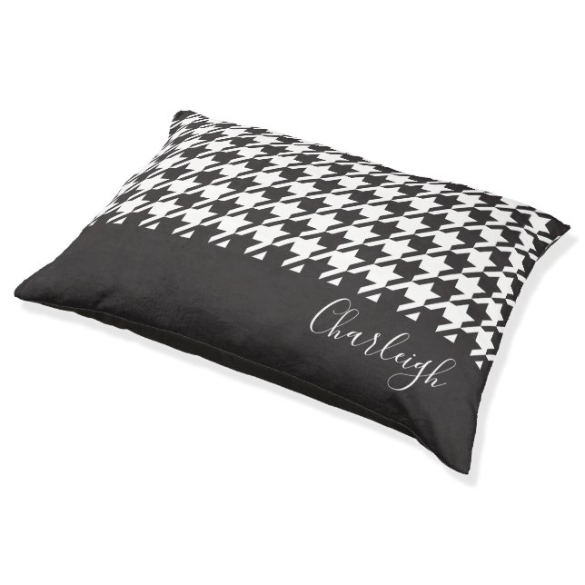 Classic Modern Black and White Houndstooth Pet Bed (Angled)