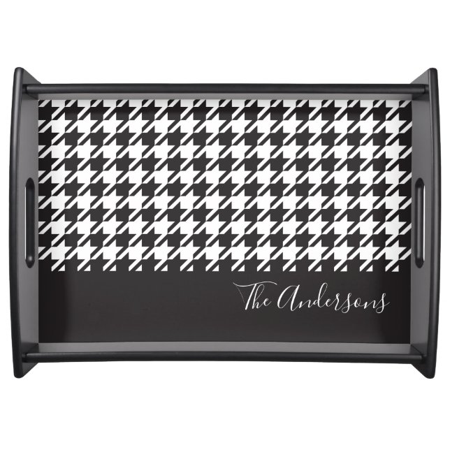Classic Modern Black and White Houndstooth Serving Tray (Front)