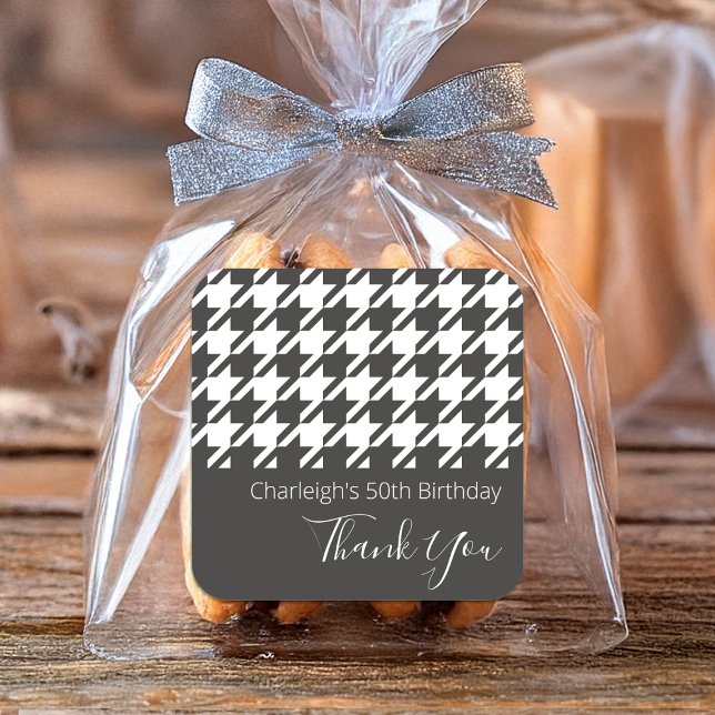 Classic Modern Black and White Houndstooth Square Sticker (Creator Uploaded)