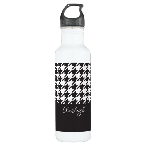 Classic Modern Black and White Houndstooth Stainless Steel Water Bottle