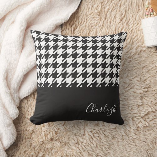 Classic Modern Black and White Houndstooth Throw Pillow