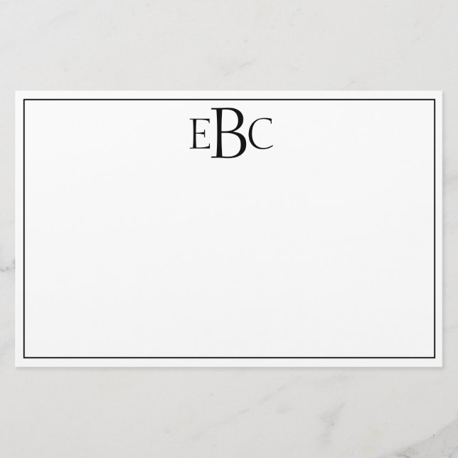 Classic Modern Black and White Monogram Stationary Stationery (Front)