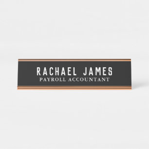 Classic Modern Black and White Office Employee  Desk Name Plate