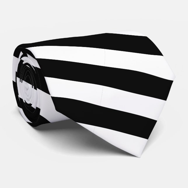 Classic Modern Black and White Striped Neck Tie (Rolled)