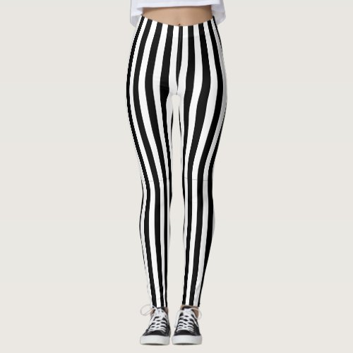 Classic Modern Black and White Vertical Stripes Leggings