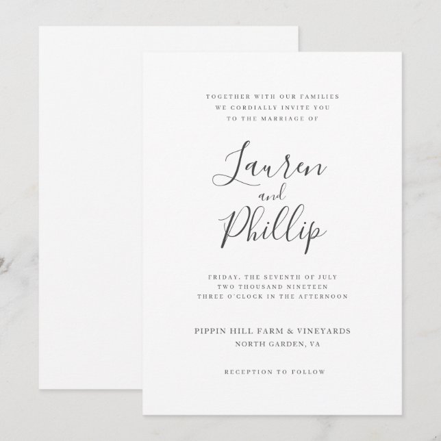  Classic Modern Black and White Wedding Invitation (Front/Back)