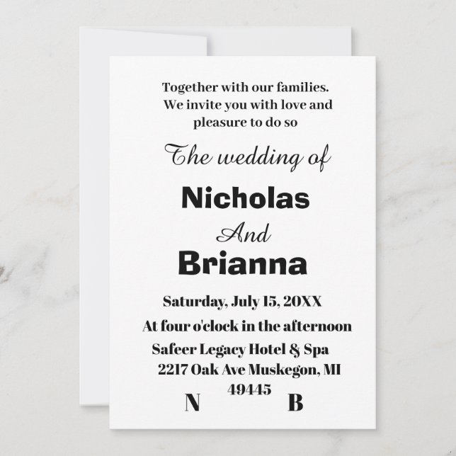 Classic modern black and white wedding invitation (Front)