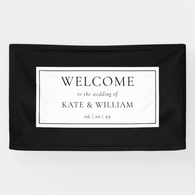 Classic Modern Black And White Wedding Welcome Banner (Horizontal)